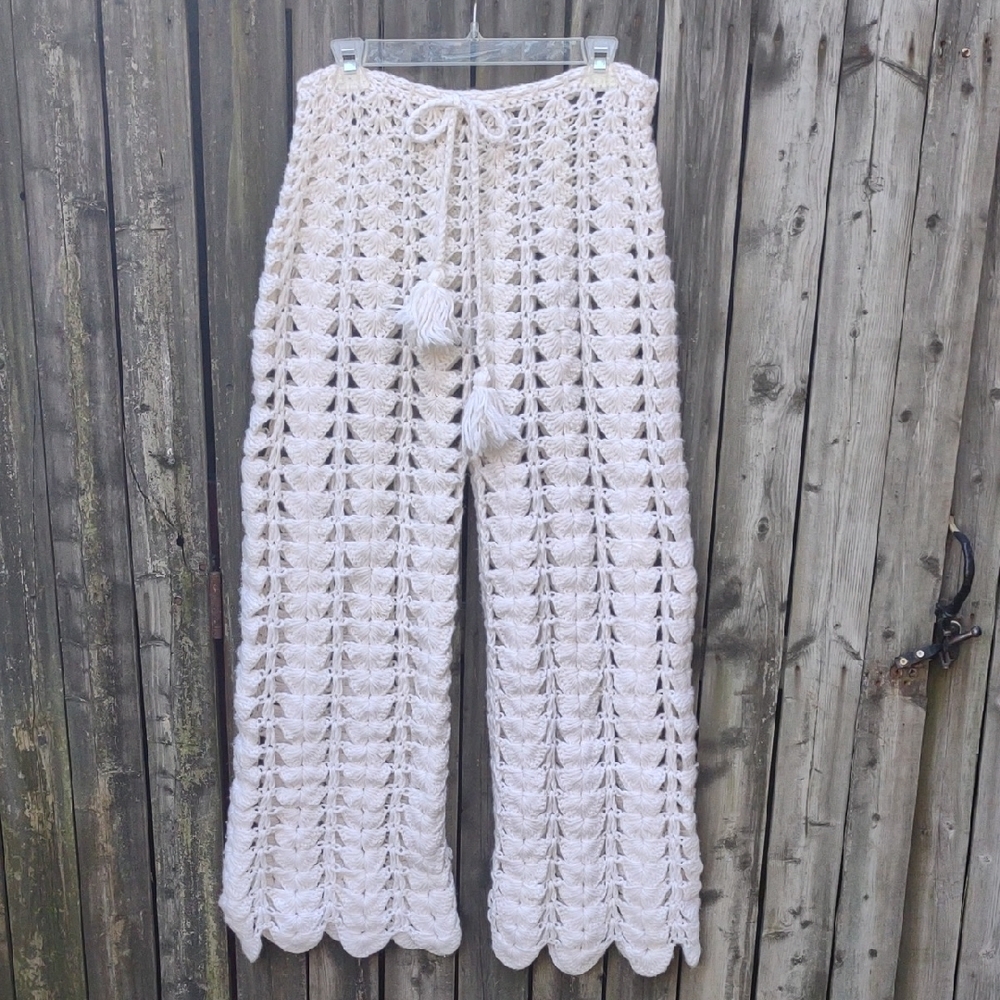 White Crochet Wide-Leg Pants